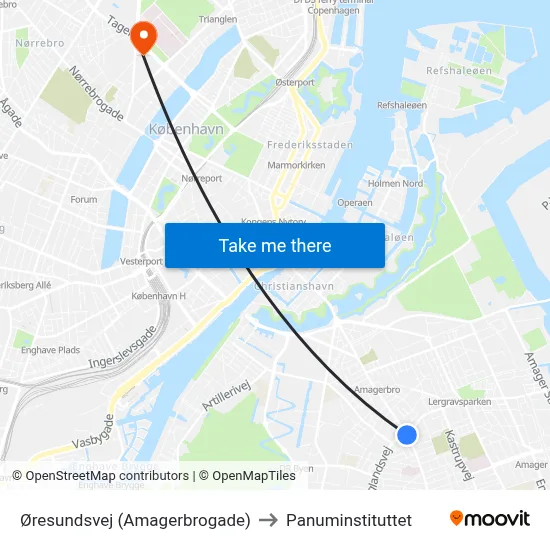 Øresundsvej (Amagerbrogade) to Panuminstituttet map