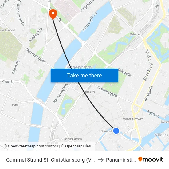 Gammel Strand St. Christiansborg (Vindebrogade) to Panuminstituttet map