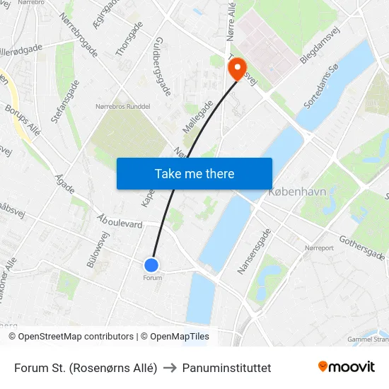 Forum St. (Rosenørns Allé) to Panuminstituttet map