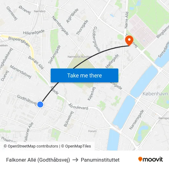 Falkoner Allé (Godthåbsvej) to Panuminstituttet map