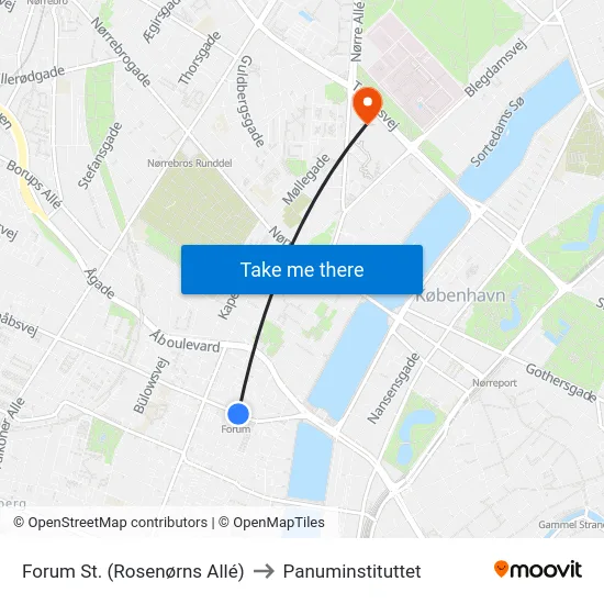 Forum St. (Rosenørns Allé) to Panuminstituttet map