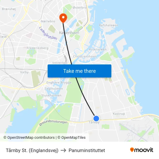 Tårnby St. (Englandsvej) to Panuminstituttet map