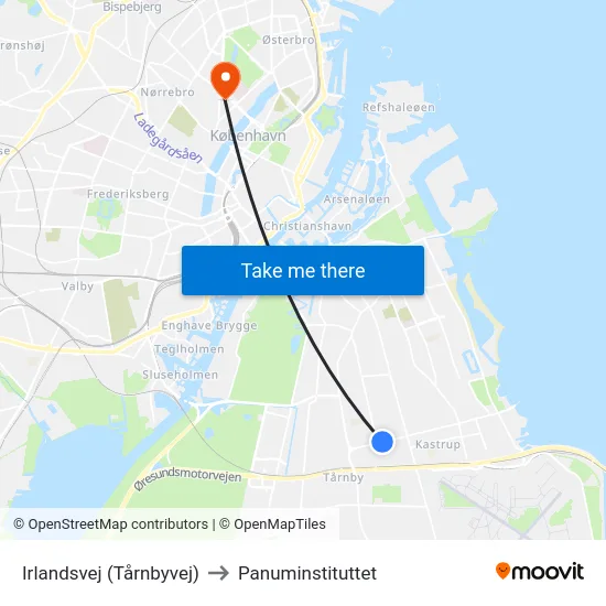 Irlandsvej (Tårnbyvej) to Panuminstituttet map