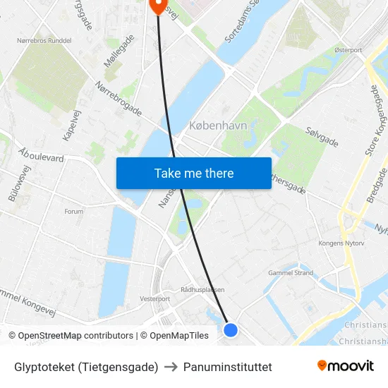 Glyptoteket (Tietgensgade) to Panuminstituttet map