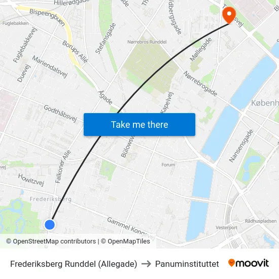 Frederiksberg Runddel (Allegade) to Panuminstituttet map