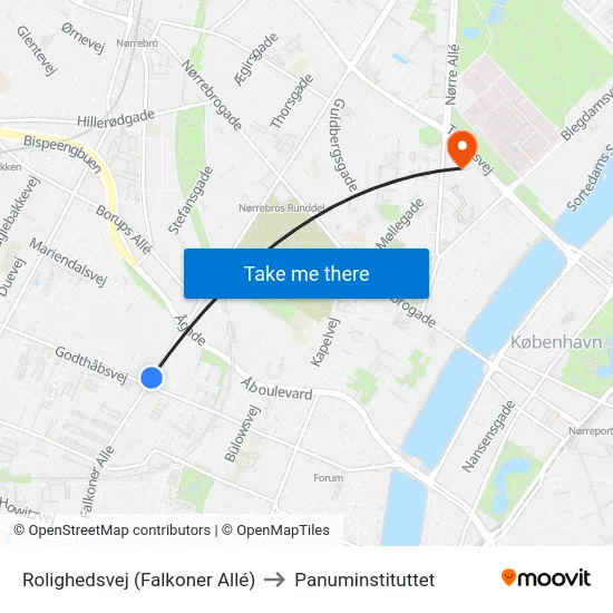 Rolighedsvej (Falkoner Allé) to Panuminstituttet map