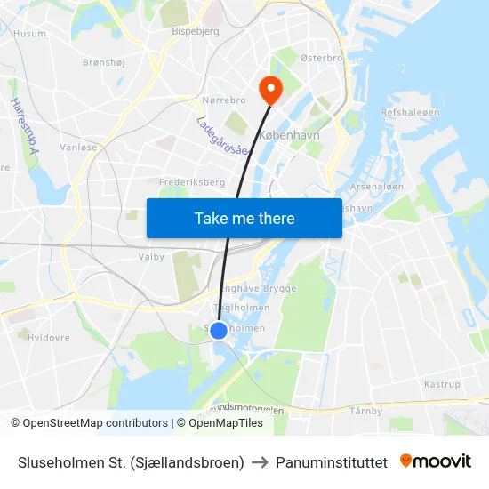 Sluseholmen St. (Sjællandsbroen) to Panuminstituttet map