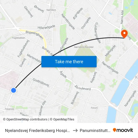 Nyelandsvej Frederiksberg Hospital to Panuminstituttet map