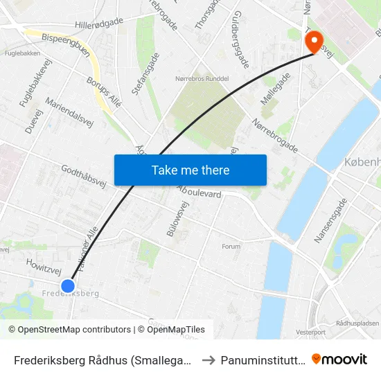 Frederiksberg Rådhus (Smallegade) to Panuminstituttet map