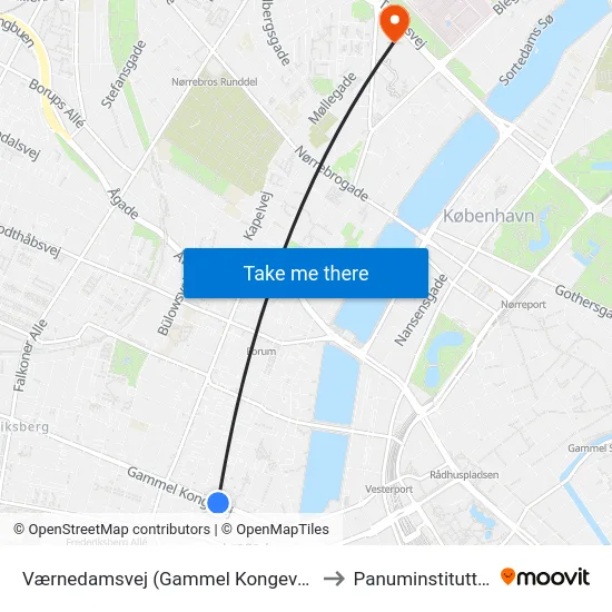 Værnedamsvej (Gammel Kongevej) to Panuminstituttet map