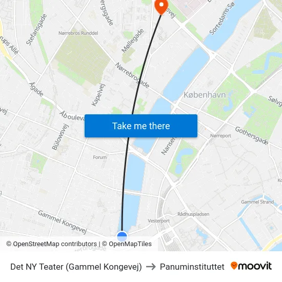 Det NY Teater (Gammel Kongevej) to Panuminstituttet map