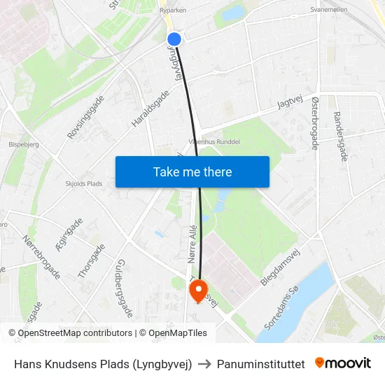 Hans Knudsens Plads (Lyngbyvej) to Panuminstituttet map