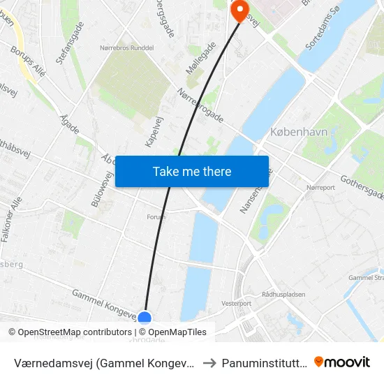 Værnedamsvej (Gammel Kongevej) to Panuminstituttet map
