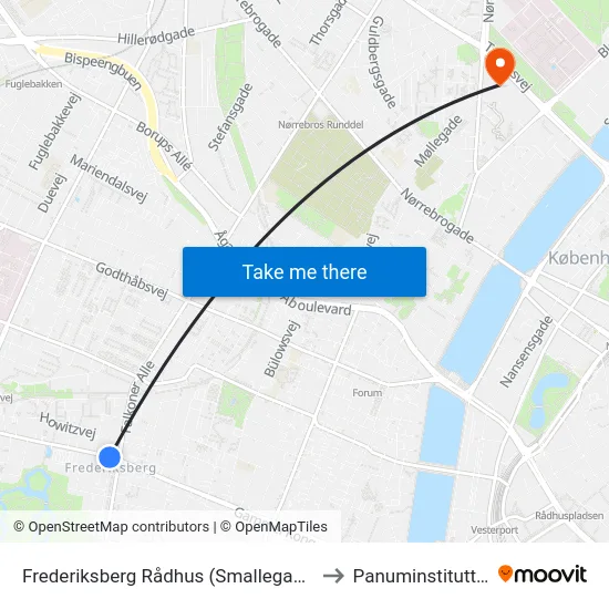 Frederiksberg Rådhus (Smallegade) to Panuminstituttet map