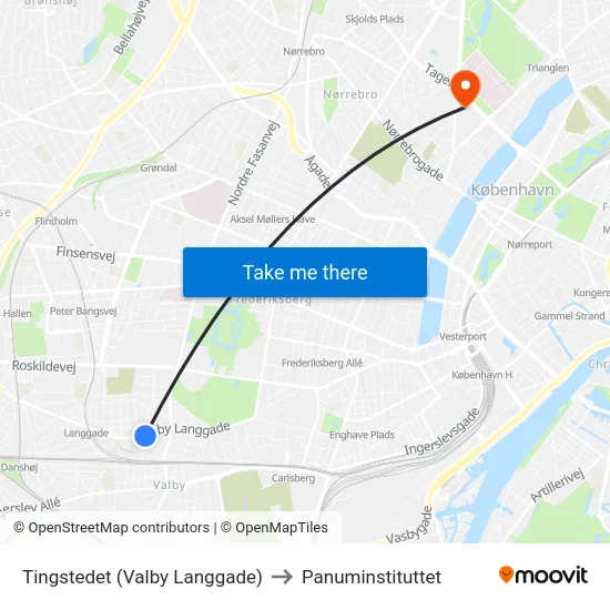 Tingstedet (Valby Langgade) to Panuminstituttet map