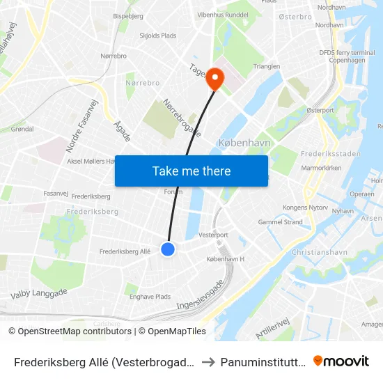Frederiksberg Allé (Vesterbrogade) to Panuminstituttet map