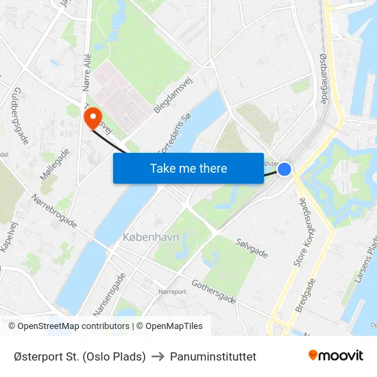 Østerport St. (Oslo Plads) to Panuminstituttet map
