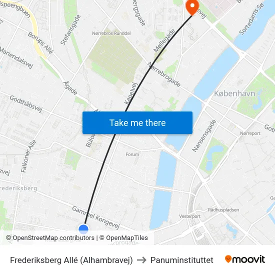 Frederiksberg Allé (Alhambravej) to Panuminstituttet map
