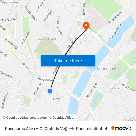 Rosenørns Allé (H.C. Ørsteds Vej) to Panuminstituttet map