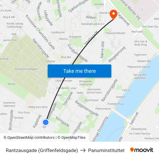 Rantzausgade (Griffenfeldsgade) to Panuminstituttet map
