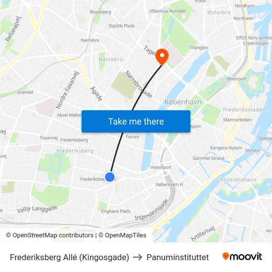 Frederiksberg Allé (Kingosgade) to Panuminstituttet map