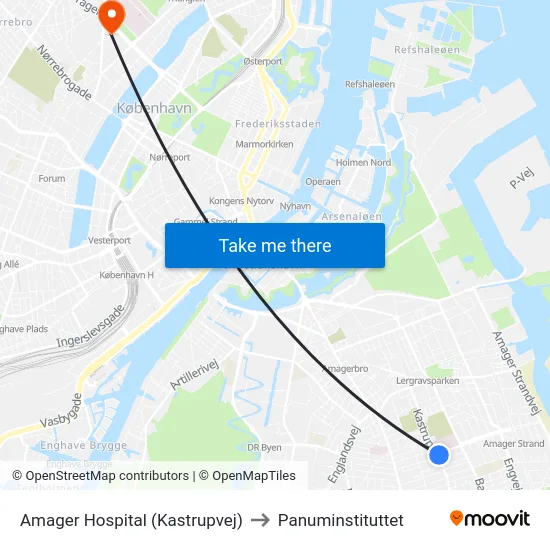 Amager Hospital (Kastrupvej) to Panuminstituttet map