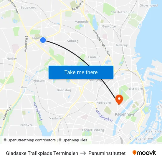 Gladsaxe Trafikplads Terminalen to Panuminstituttet map