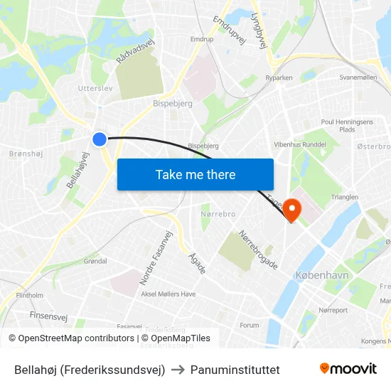 Bellahøj (Frederikssundsvej) to Panuminstituttet map