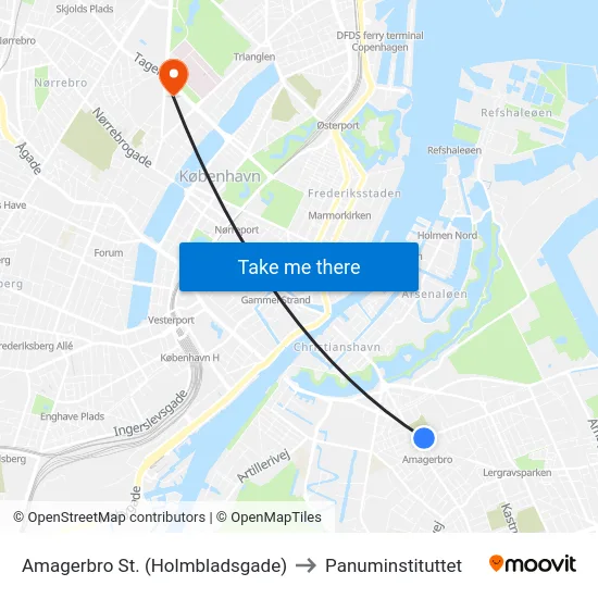 Amagerbro St. (Holmbladsgade) to Panuminstituttet map