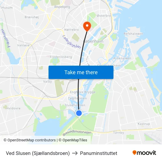 Ved Slusen (Sjællandsbroen) to Panuminstituttet map