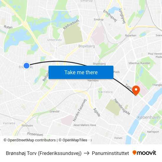 Brønshøj Torv (Frederikssundsvej) to Panuminstituttet map