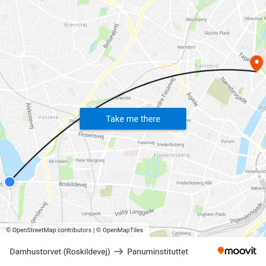 Damhustorvet (Roskildevej) to Panuminstituttet map