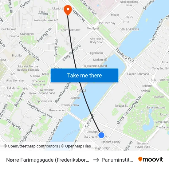 Nørre Farimagsgade (Frederiksborggade) to Panuminstituttet map