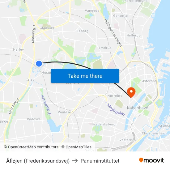 Åfløjen (Frederikssundsvej) to Panuminstituttet map