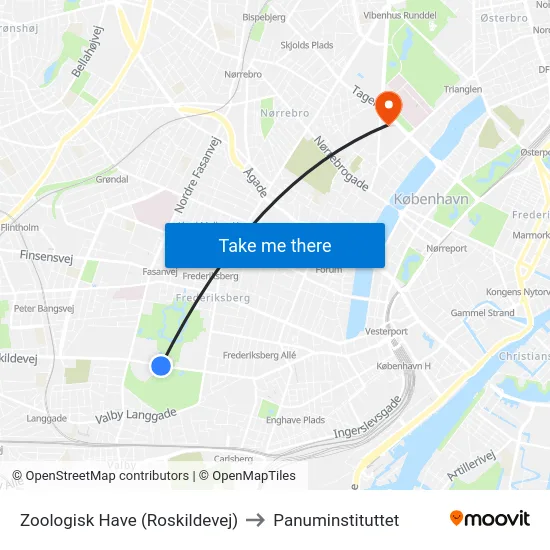 Zoologisk Have (Roskildevej) to Panuminstituttet map