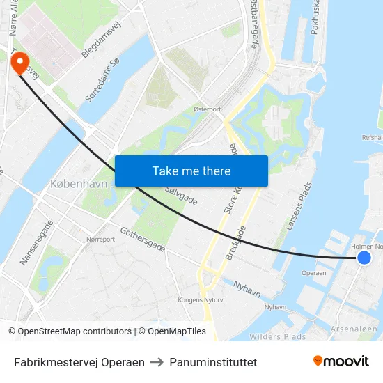 Fabrikmestervej Operaen to Panuminstituttet map