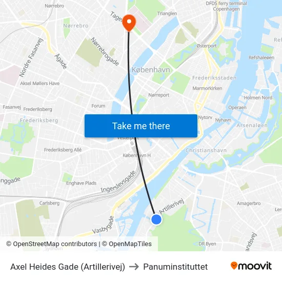 Axel Heides Gade (Artillerivej) to Panuminstituttet map