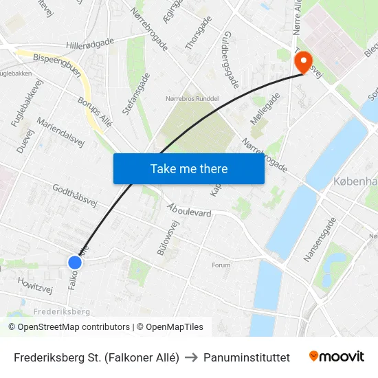 Frederiksberg St. (Falkoner Allé) to Panuminstituttet map