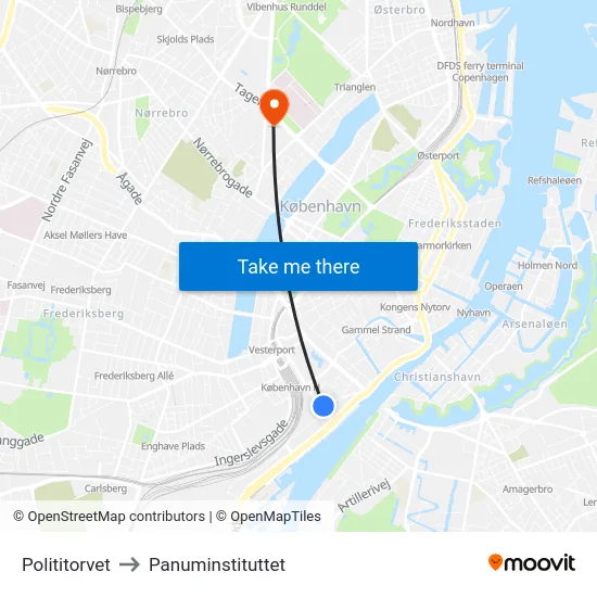 Polititorvet to Panuminstituttet map