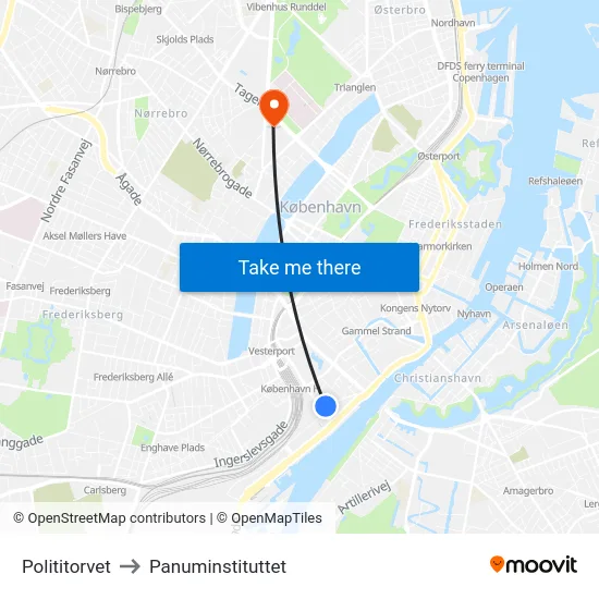 Polititorvet to Panuminstituttet map