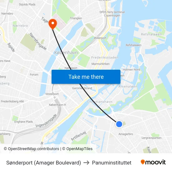 Sønderport (Amager Boulevard) to Panuminstituttet map