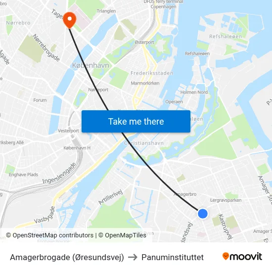 Amagerbrogade (Øresundsvej) to Panuminstituttet map
