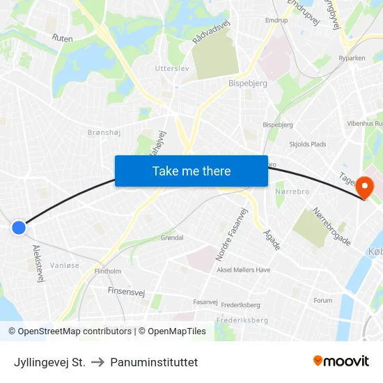 Jyllingevej St. to Panuminstituttet map