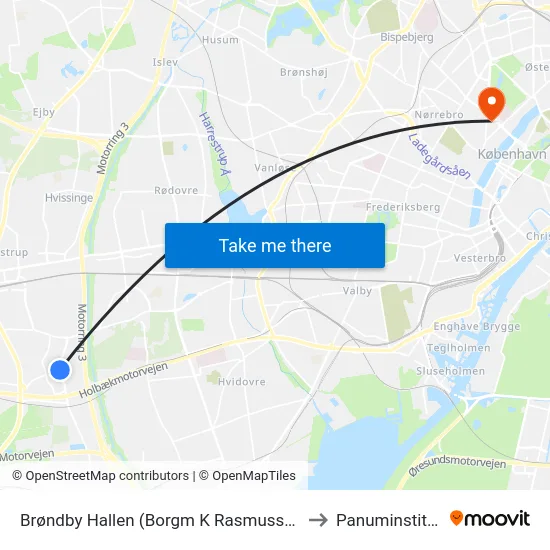 Brøndby Hallen (Borgm K Rasmussens Blvd) to Panuminstituttet map