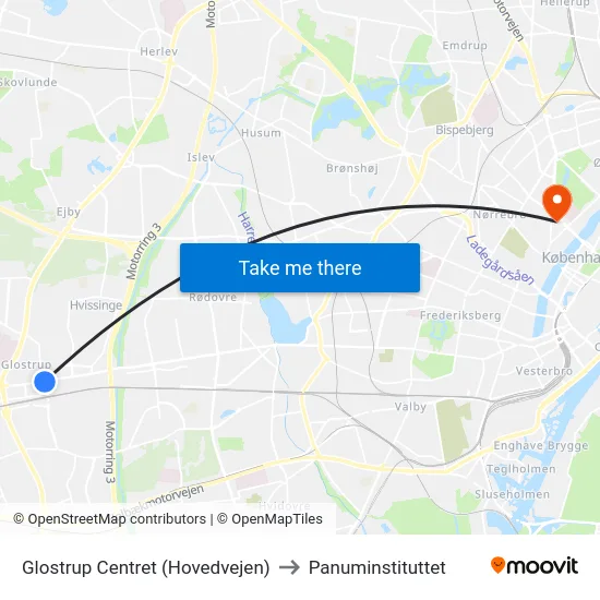Glostrup Centret (Hovedvejen) to Panuminstituttet map