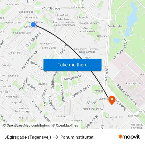 Ægirsgade (Tagensvej) to Panuminstituttet map