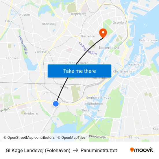 Gl.Køge Landevej (Folehaven) to Panuminstituttet map