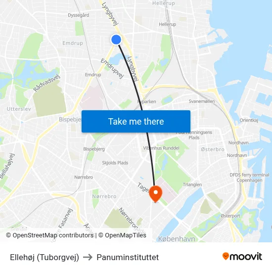 Ellehøj (Tuborgvej) to Panuminstituttet map