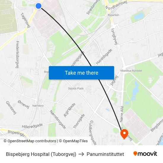 Bispebjerg Hospital (Tuborgvej) to Panuminstituttet map