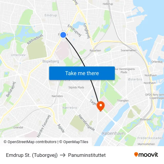 Emdrup St. (Tuborgvej) to Panuminstituttet map